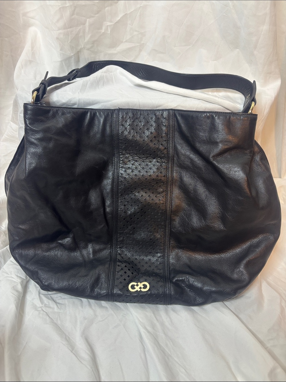 Cole Haan Black Leather Shoulder Hobo with Gold Logo